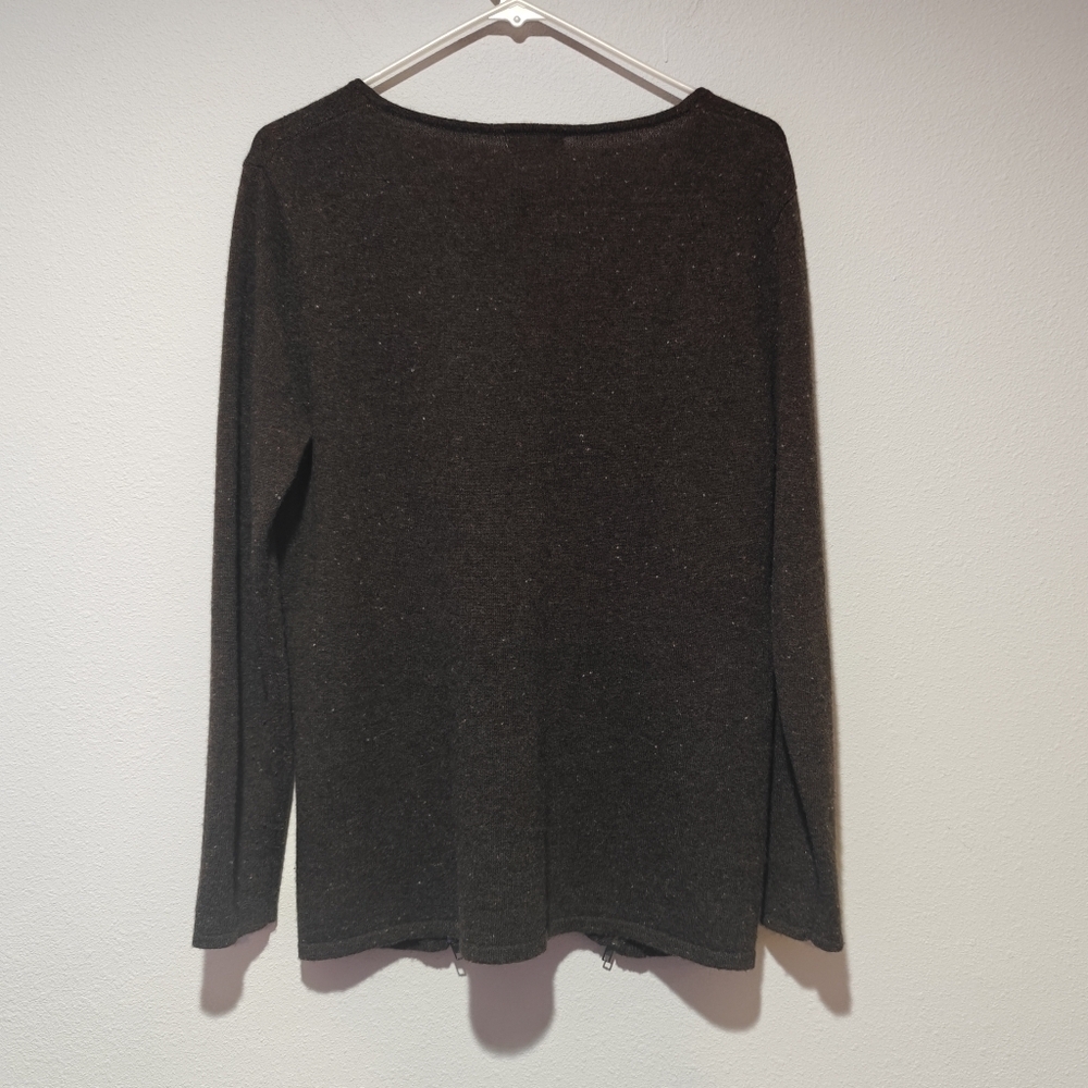 knyt & lynk 100% Cashmere Sweater Medium Chocolate Brown Moto Style Zippers - Picture 3 of 6